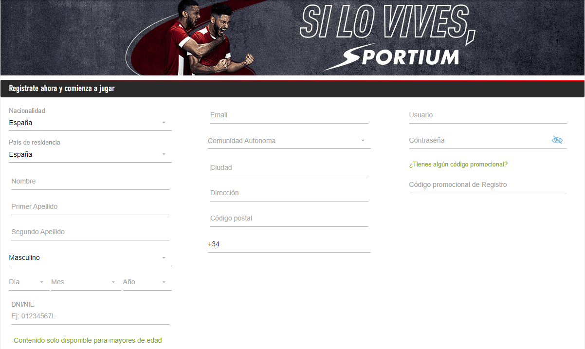 Cómo crear una cuenta con el codigo promocional Sportium